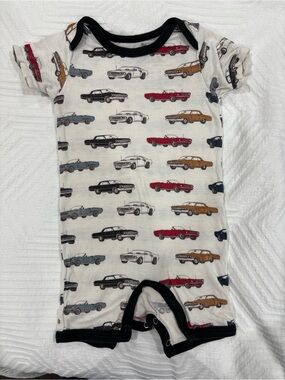 Baby Car Print Short Romper - White with Multi Colored Cars